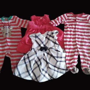 LOT OF CHRISTMAS DRESSES HOLIDAY FOOTIES SLEEPERS CARTERS~GIRLS SIZE 3M 3 MONTHS